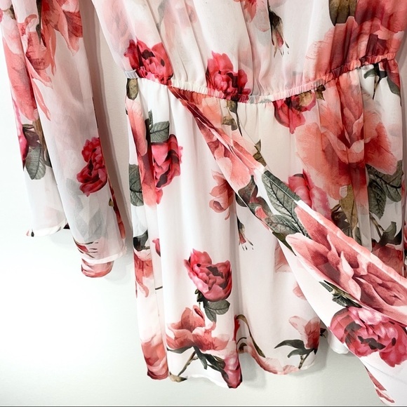 Show Me Your Mumu Roses Floral Pink Red White Dress Large Bell Sleeves Large - Picture 4 of 15